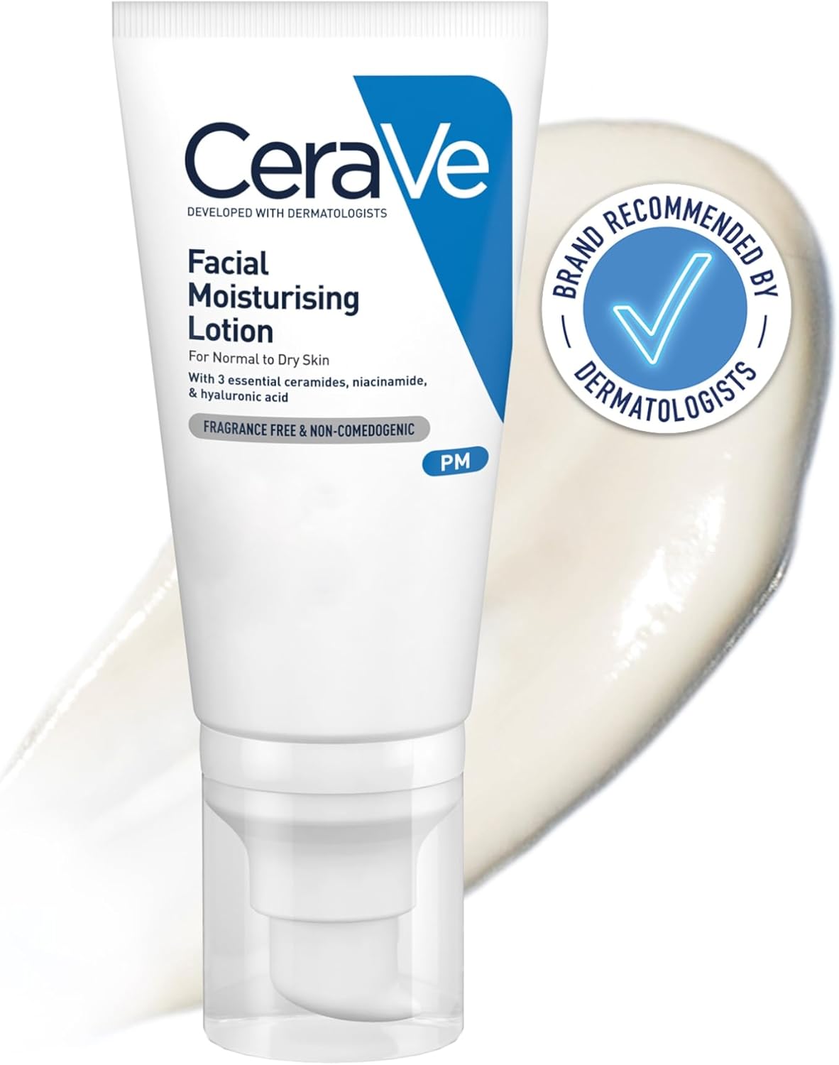 CeraVe PM Facial Moisturising Lotion with Hyaluronic Acid and 3 Essential Ceramides for Normal to Dry Skin 52ml