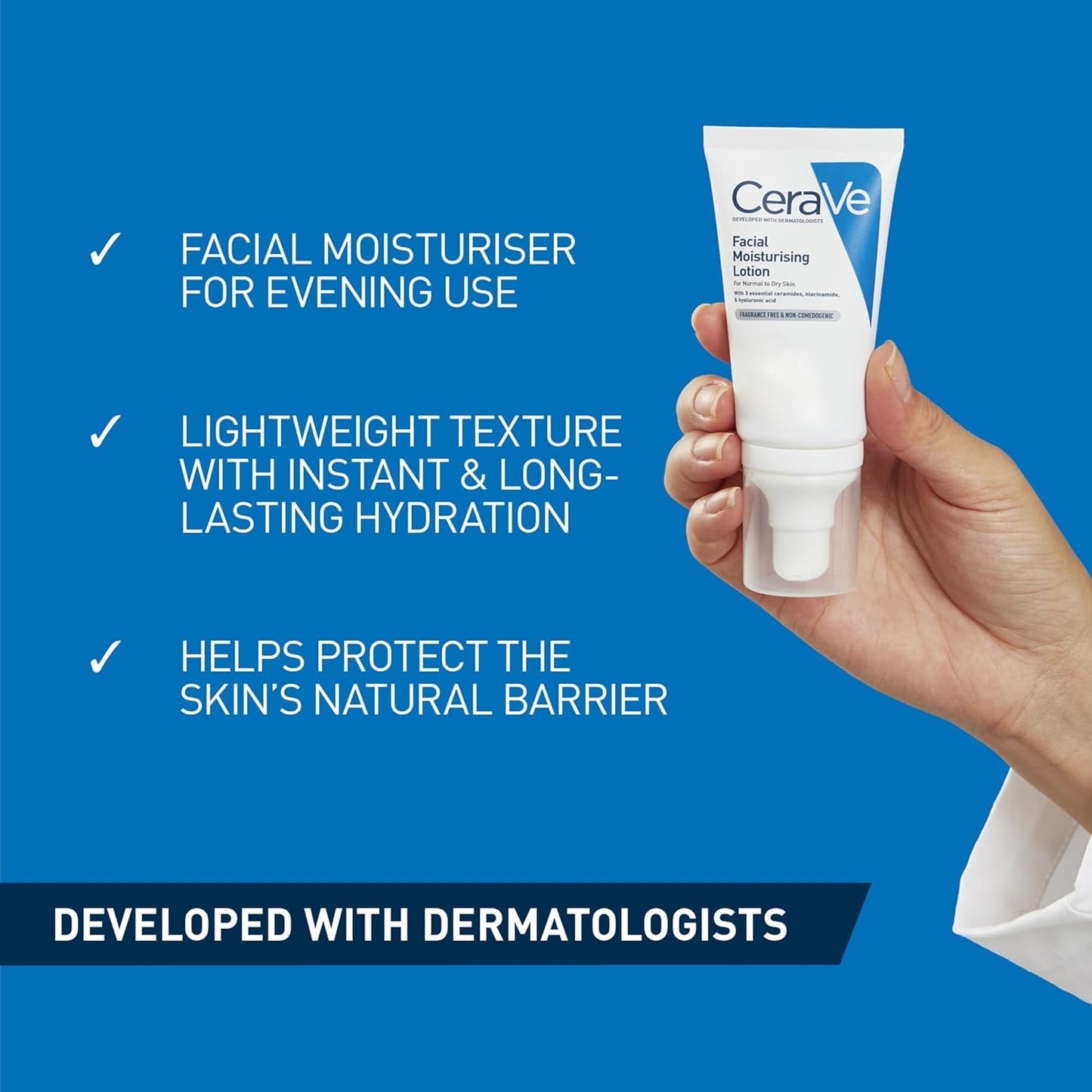 CeraVe PM Facial Moisturising Lotion with Hyaluronic Acid and 3 Essential Ceramides for Normal to Dry Skin 52ml