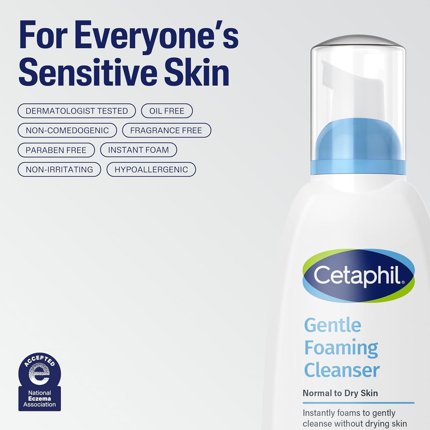 Cetaphil Oil Free Gentle Foaming Cleanser For Dry to Normal, Sensitive Skin, 8oz  Made with Glycerin and Vitamins B5 and E, Dermatologist Tested, Hypoallergenic, Soap Free, Fragrance Free