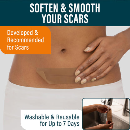 NUVADERMIS Silicone Scar Sheets - Dermatologically Tested in USA - As Surgical Cream, Gel, Tape, Strips, Patches - Keloid, C-Section, Tummy Tuck - Surgery Scars Removal Treatment - 4 Pack 5.7"x1.57"